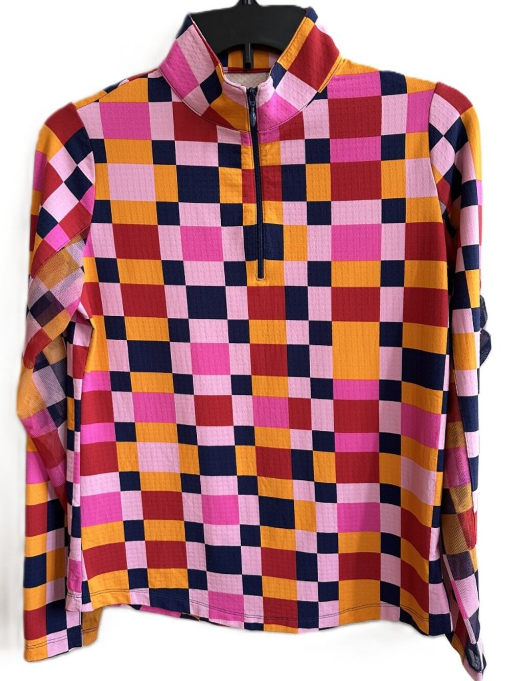 IBKUL 1/4 Zip Top Activewear Golf Tennis Long Sleeve Size Small Colorful Checks